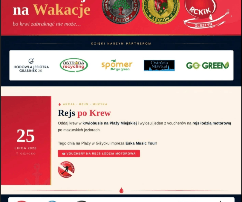 Oddaj krew i&nbsp;uratuj życie. Już w&nbsp;sobotę wyjątkowa akcja na&nbsp;Plaży Miejskiej w&nbsp;Giżycku